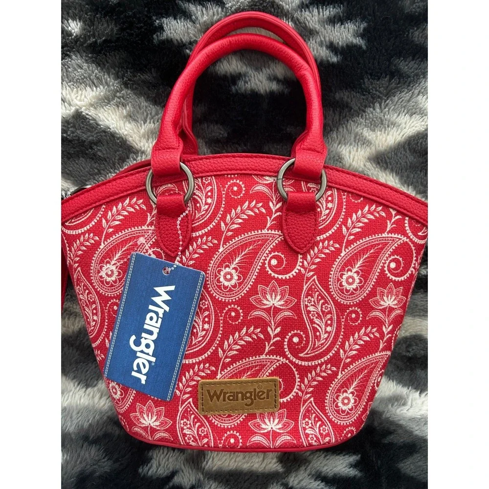 Wrangler Red Paisley Canvas Mini‎ Tote Crossbody Bag Western Handbag NEW